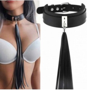 Women girls nightclub pu Leather collar choker punk rock long fringe Collar  necklace SP Slave Girl Tool Cosplay Props